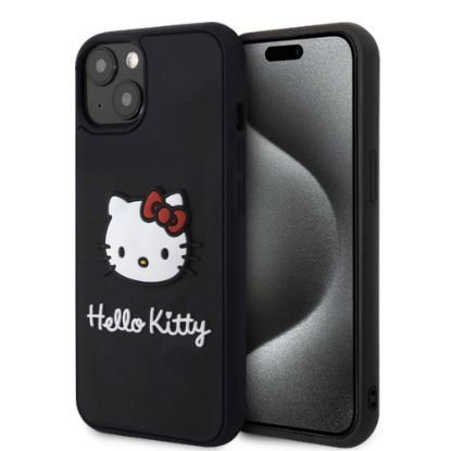 Apple iPhone 15 Kılıf Hello Kitty Orjinal Lisanslı Yazı ve İkonik Logolu 3D Rubber Kitty Head Kapak resmi