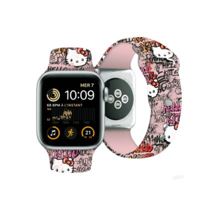 Apple Watch 41mm Hello Kitty Orjinal Lisanslı Etiket Graffiti Silikon Kordon resmi