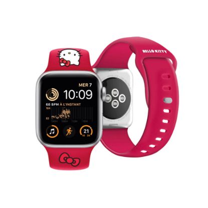 Apple Watch 41mm Hello Kitty Orjinal Lisanslı Yazı Logolu Fiyonk & Kitty Head Silikon Kordon resmi