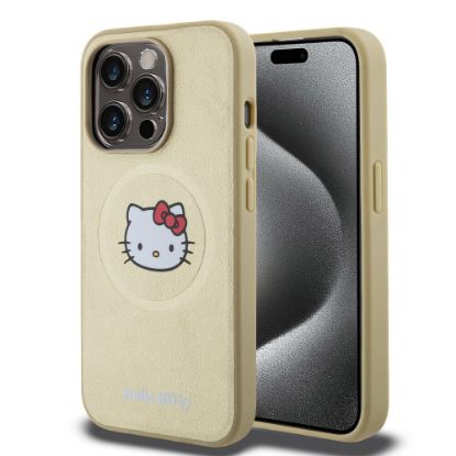 Apple iPhone 15 Pro Kılıf Hello Kitty Orjinal Lisanslı Magsafe Şarj Özellikli Kitty Head Deri Kapak resmi