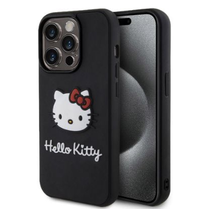 Apple iPhone 15 Pro Max Kılıf Hello Kitty Orjinal Lisanslı Yazı ve İkonik Logolu 3D Rubber Kitty Head Kapak resmi