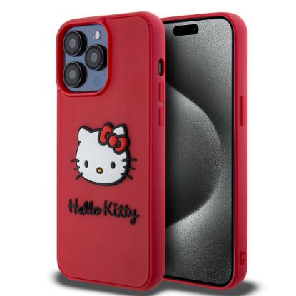 Apple iPhone 15 Pro Kılıf Hello Kitty Orjinal Lisanslı Yazı ve İkonik Logolu 3D Rubber Kitty Head Kapak resmi