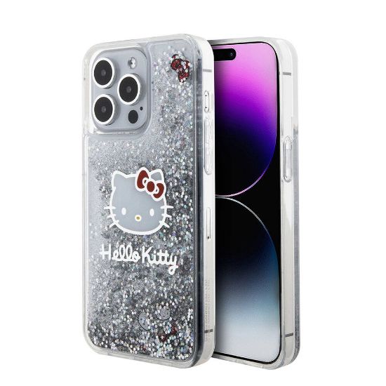 Apple iPhone 15 Pro Max Kılıf Hello Kitty Orjinal Lisanslı İkonik Sıvılı Glitter Kapak resmi